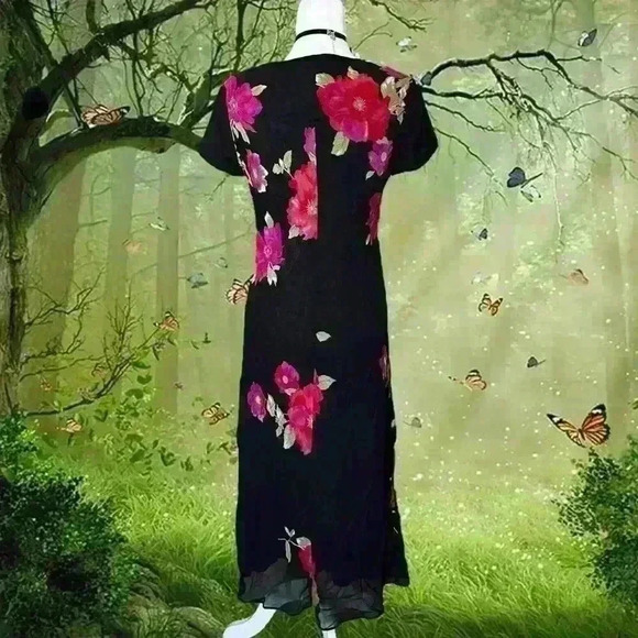 Y2k 90s Vintage Black Floral Maxi Dress By Evan Picone Size 8 - Picture 4 of 7